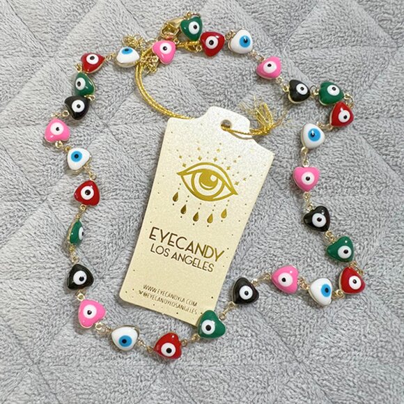 Eye Candy LA Luxe Collection Enamel Heart & Evil Eye Necklace - Picture 1 of 6